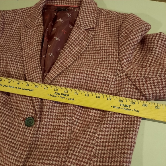 Talbots Wool Blend Equestrian Blazer Jacket Size 12 Pink Wine Houndstooth Lined - Picture 13 of 14